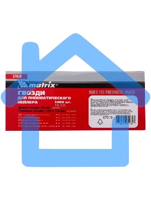 Гвозди Matrix для пнев. нейлера, 30мм х 1,25мм х 1мм, 5000 шт.