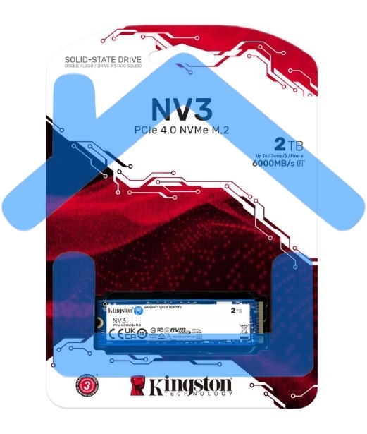 Накопитель SSD Kingston NV3, 2000Gb, M.2 2280, PCIe 4.0 x4, NVMe, R/W 6000/5000