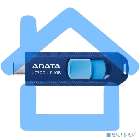 Флешка USB ADATA UC300 (ACHO-UC300-64G-RNB/BU), 64Gb, Type-C USB 3.2 Gen1, R/W 100/30, синий / голубой