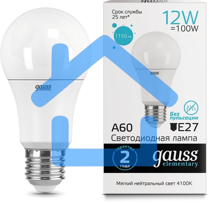 Светодиодная лампа GAUSS 23222 LED Elementary A60 12W E27 1150lm 4100K 1/10/50 0