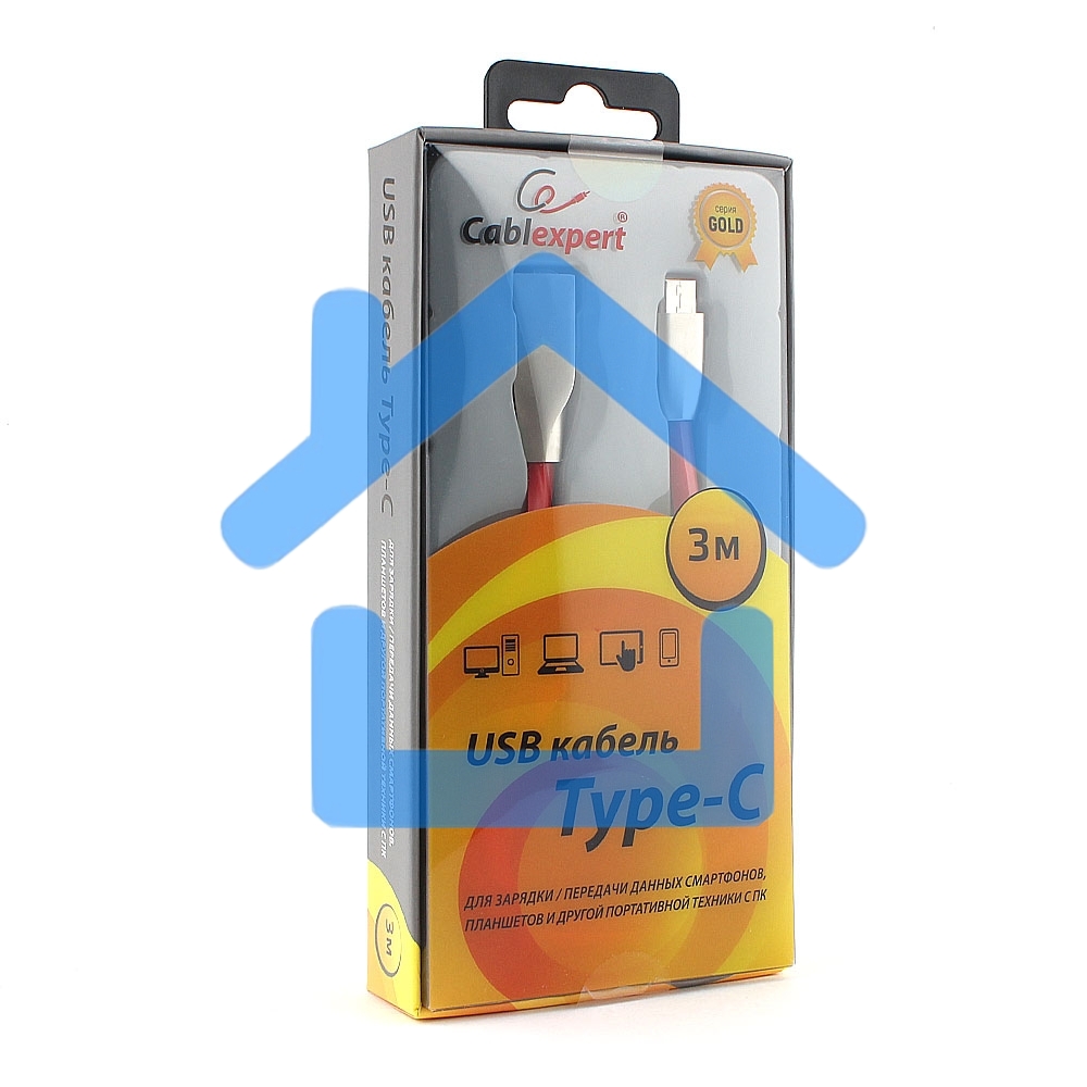 Кабель USB 2.0 Cablexpert CC-G-USBC01R-3M, AM/Type-C, серия Gold, длина 3м, красный, блистер