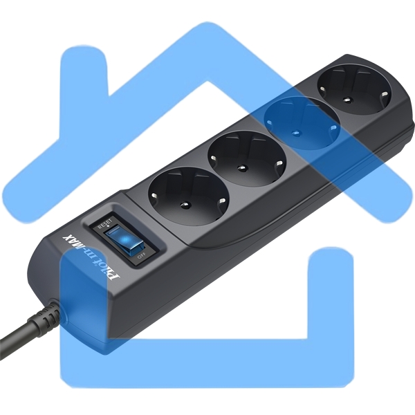 Сетевой фильтр ZIS Pilot m Max 4 розетки (евро с заземлением), 15А/3.3кВа, автомат, 3 м, черный Surge protector Pilot m Max 4 euro outlets, 15А/3.3кВа, 3m, black