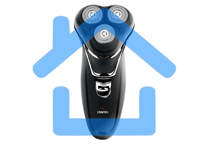 Бритва Centek CT-2176 черный/хром ротор, 3 плавающие головки, аккумулятор + работа от сети, триммер