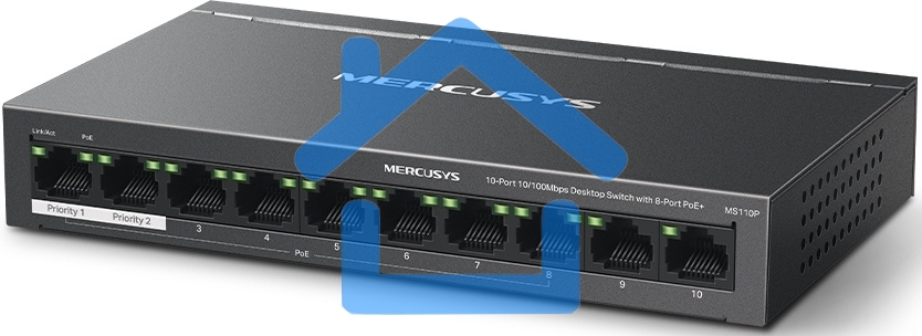 Настольный коммутатор Mercusys MS110P с 10 портами 10/100 Мбит/с (8 портов PoE+)
