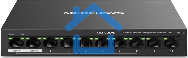 Настольный коммутатор Mercusys MS110P с 10 портами 10/100 Мбит/с (8 портов PoE+)