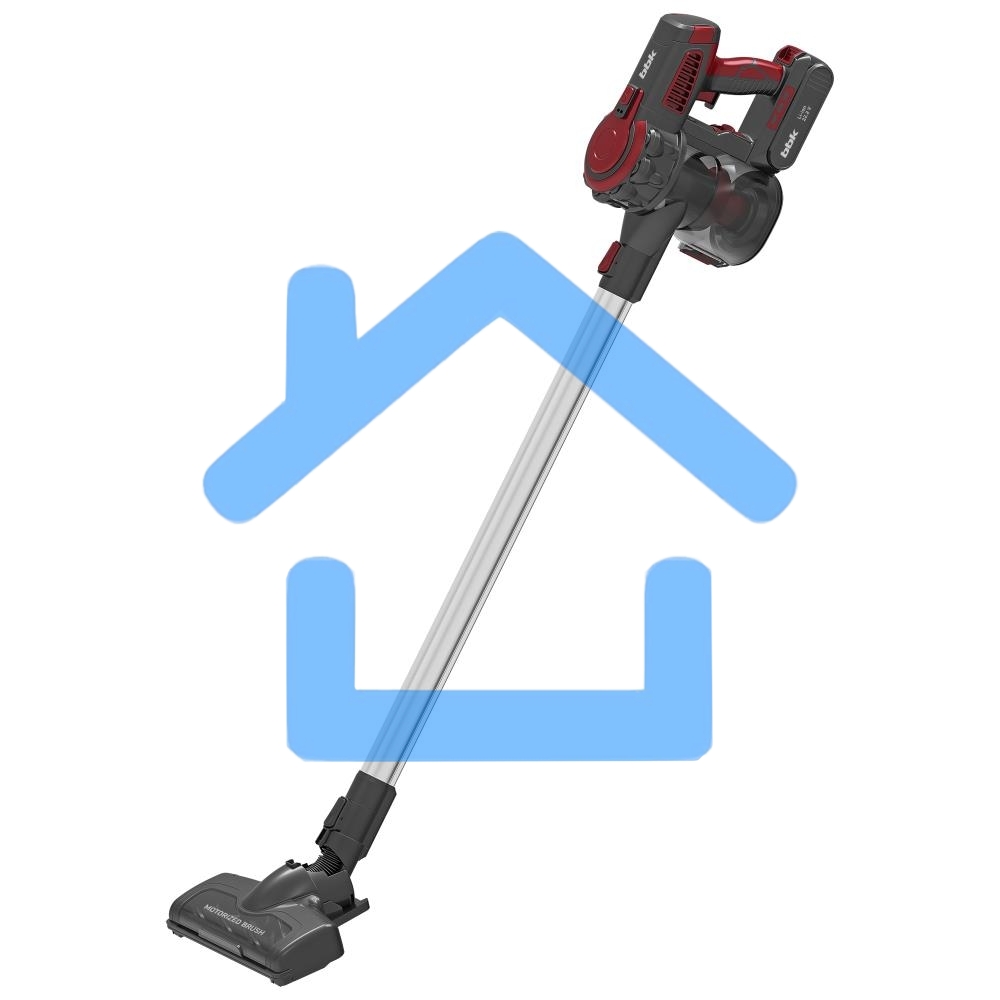 Пылесос вертикальный BBK BV3002 красный/серый, питание от аккумулятора, 150 Вт, уборка сухая, пылесборник 0.8 л, работа от АКБ max 30 мин