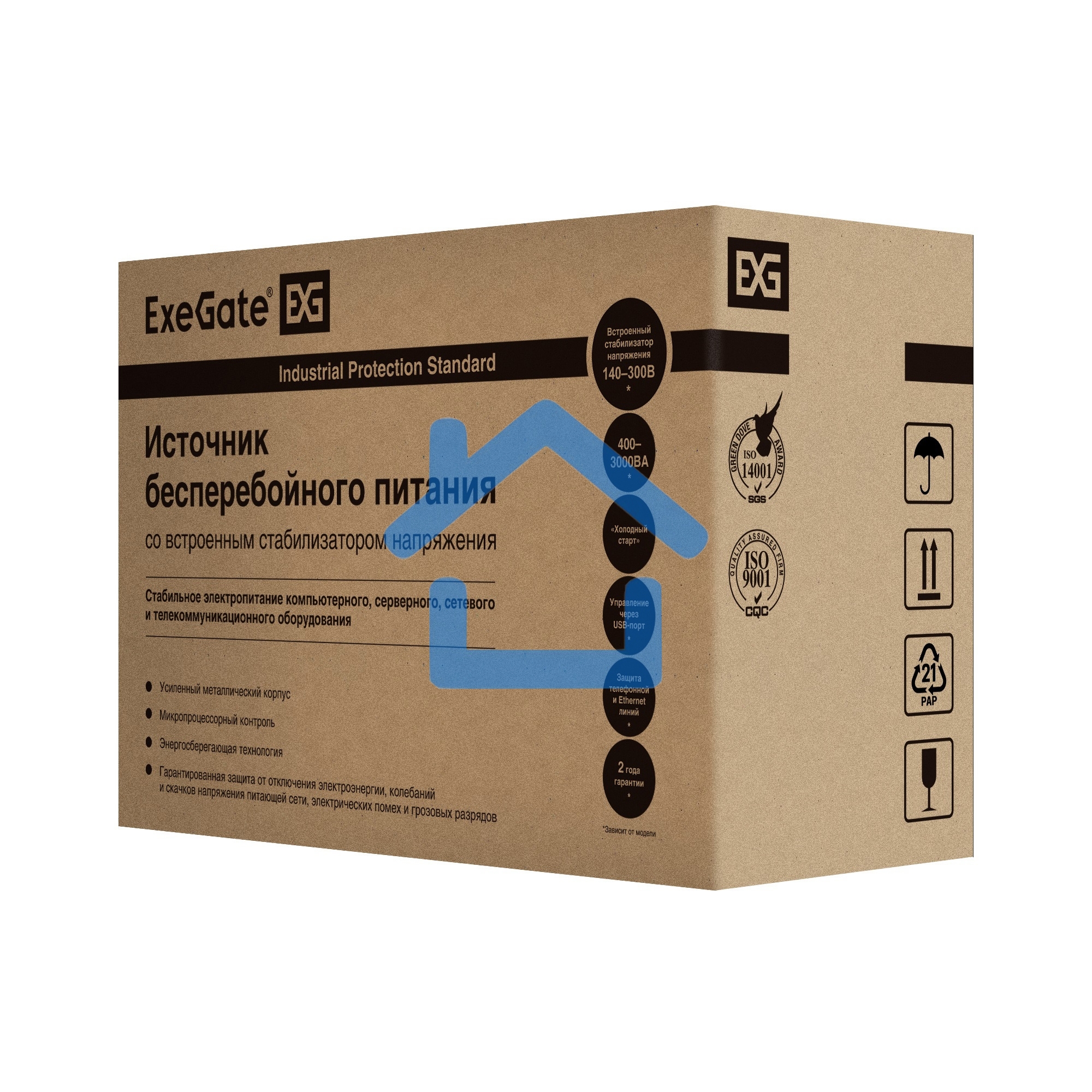 Источник бесперебойного питания ExeGate SpecialPro UNB-2200.LED.AVR.EURO.RJ 2200VA/1300W, LED, AVR, 4 евророзетки, RJ45/11, черный