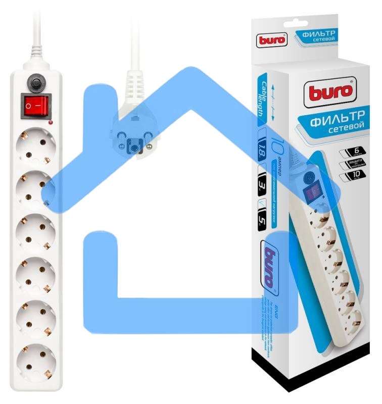 Сетевой фильтр Buro 600SH-5-W 5м (6 розеток) белый (коробка)