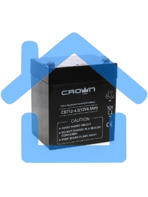 Батарея CROWN CBT-12-4.5, напряжение 12В, емкость4,5 А/Ч, размеры (мм)90х70х101, вес 1,48 кг, тип клеммы - F2, тип АКБ - свинцово кислотная с загущеным электролитом в гель, срок службы 6 лет