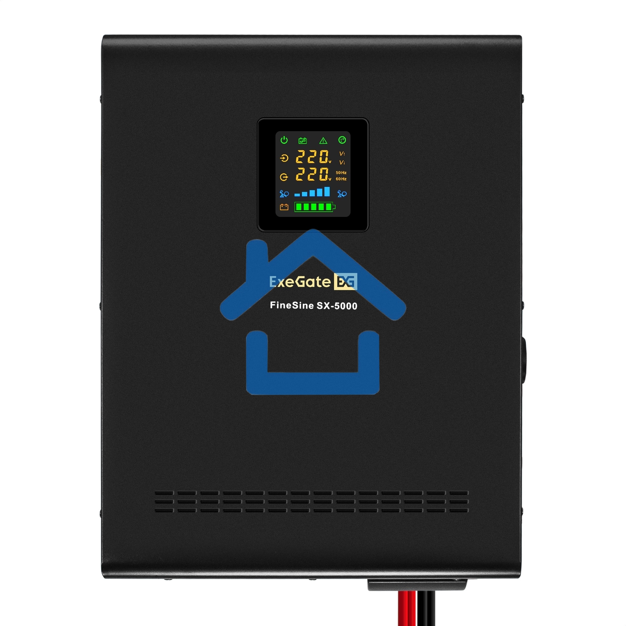 Комплект ИБП EX296004RUS + батарея 65Aч EX282980RUS 4шт (инвертор, синус, для котла, настенный) ExeGate FineSine SX-5000.LCD.AVR.2SH.T <5000VA/3500W, чистая синусоида, цветной LCD-дисплей, AVR, 2*Schuko+клеммы, линейно-интерактивный, крепление настенное, 