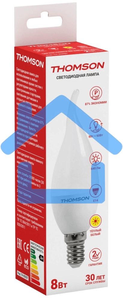 Лампа светодиодная Hiper THOMSON LED TAIL CANDLE 8W 640Lm E14 3000K TH-B2027