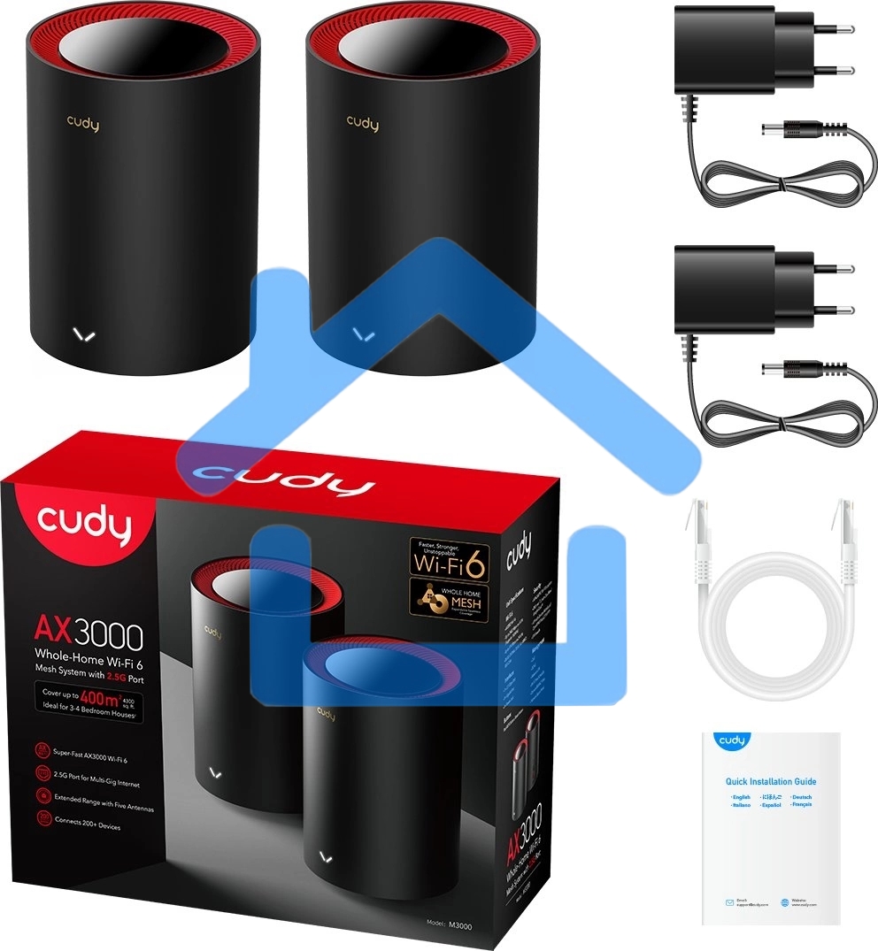 Бесшовный Mesh роутер Cudy M3000(2-PACK) AX3000 10/100/1000/2500BASE-T, белый (упак.:2шт)