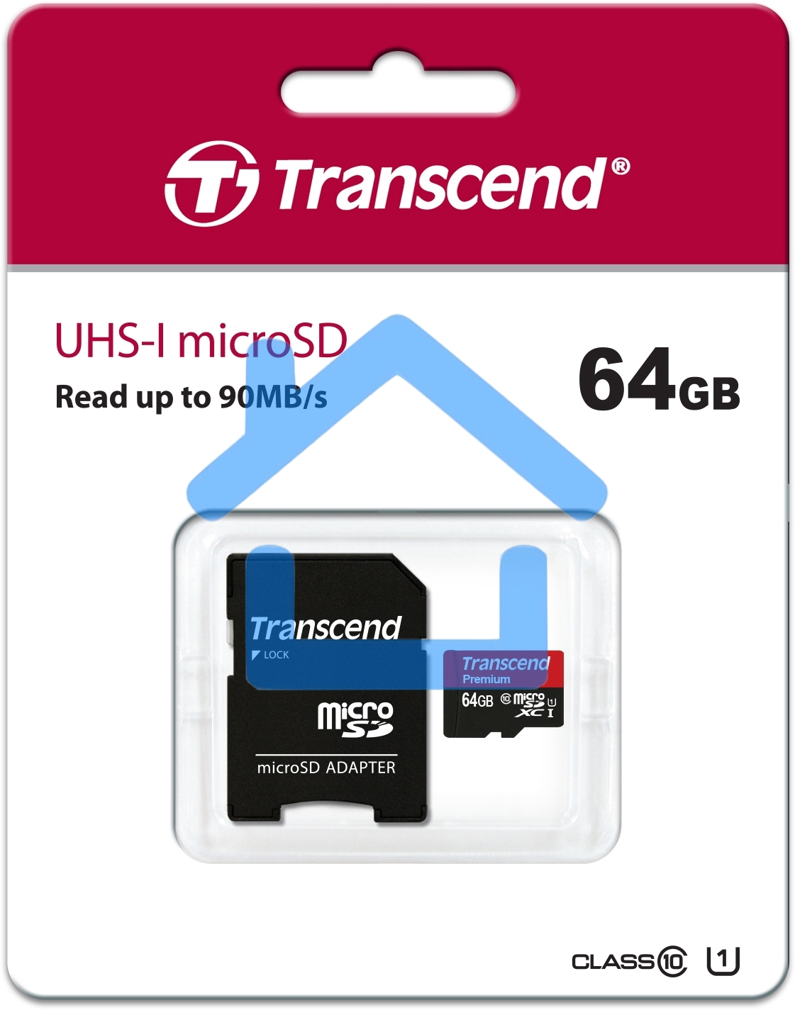 Флеш карта microSDXC 64Gb Class10 Transcend TS64GUSDU1 + adapter