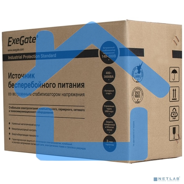 Источник бесперебойного питания ExeGate EP285490RUS SpecialPro UNB-1200.LED.AVR.EURO.RJ.USB<1200VA/750W, LED, AVR, 4 евророзетки, RJ45/11, USB, черный>