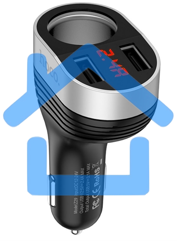 Автомобильная зарядка HOCO Z29 Regal, 2xUSB + прикуриватель, 3.1A, 96W, черный