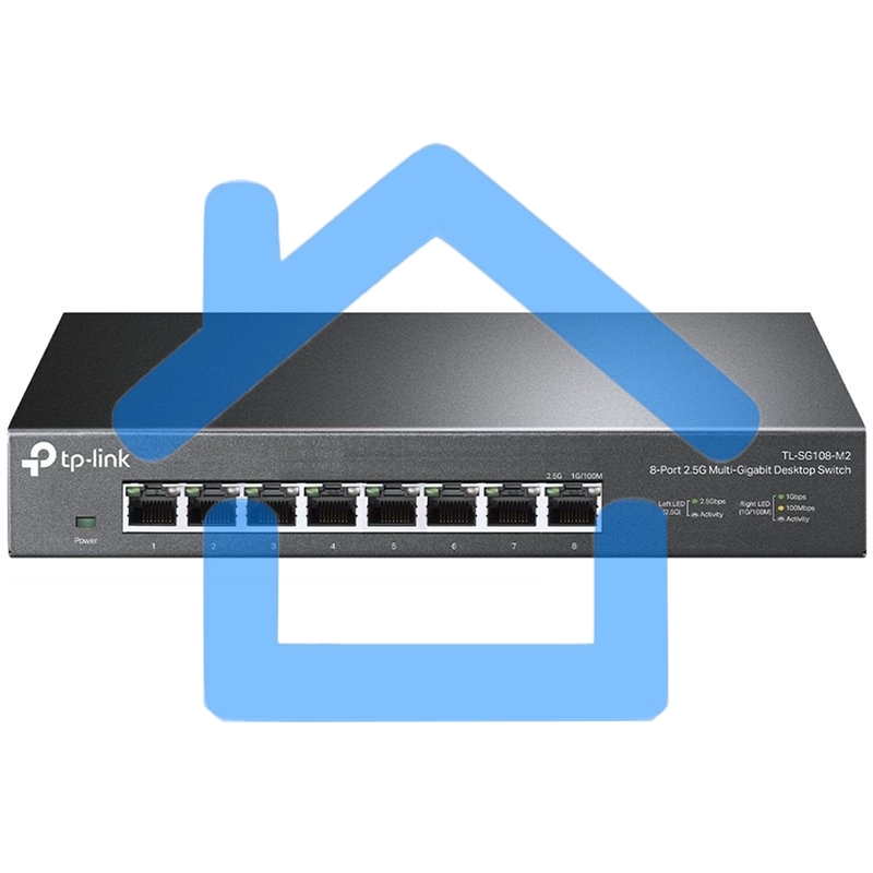 Коммутатор TP-Link 8-port Desktop 2.5G Unmanaged switch, 8 100/1G/2.5G RJ-45 ports, Fanless design, 12V/1.5A DC power supply.