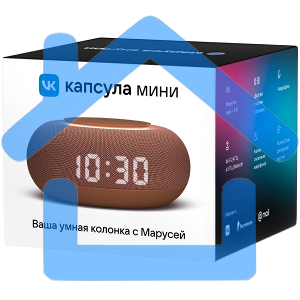Умная колонка VK Капсула Мини 5Вт, с голосовым ассистентом Маруся, с LED-часами, терракотовый
