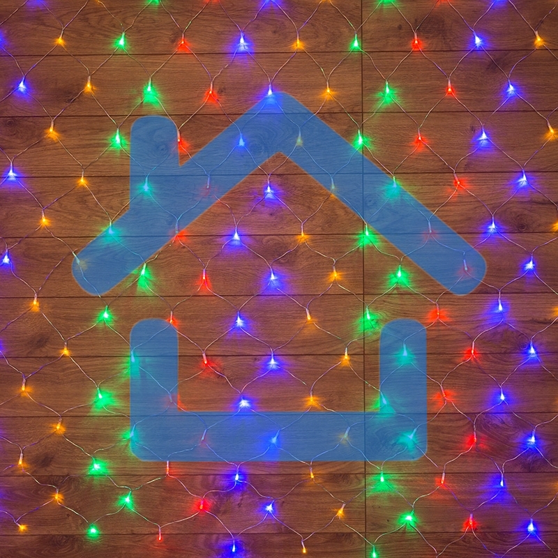 Новогодние светоукрашения Гирлянда - сеть 1,8х1,5м, прозрачный ПВХ, 180 LED Мультиколор 215-139