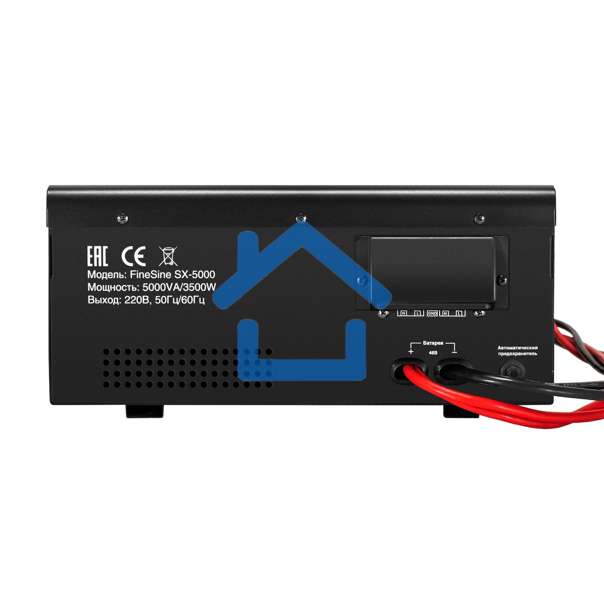 Комплект ИБП EX296004RUS + батарея 65Aч EX282980RUS 4шт (инвертор, синус, для котла, настенный) ExeGate FineSine SX-5000.LCD.AVR.2SH.T <5000VA/3500W, чистая синусоида, цветной LCD-дисплей, AVR, 2*Schuko+клеммы, линейно-интерактивный, крепление настенное, 