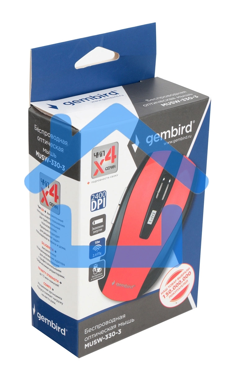 Мышь беспроводная Gembird MUSW-330-3 красный, 2400 dpi, радиоканал, USB, кнопки - 6
