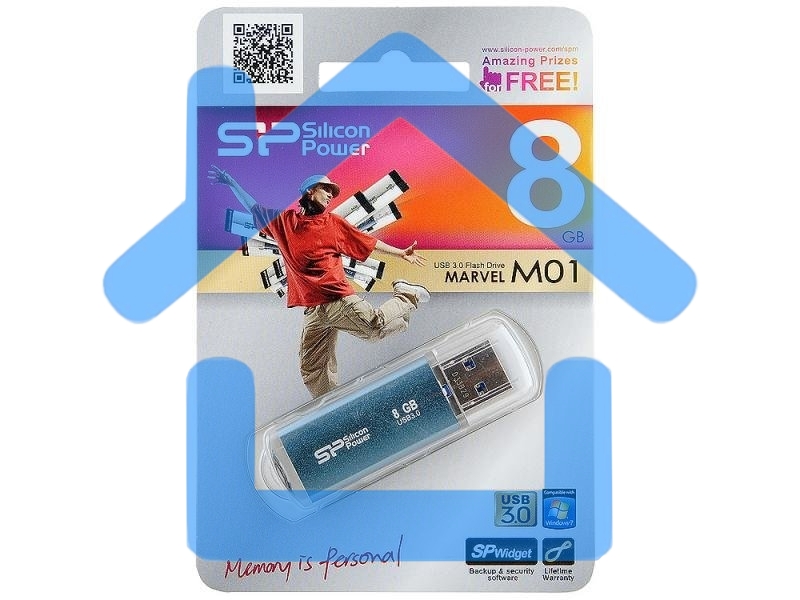 Флешка USB R/W Silicon Power R/W 8Gb Marvel M01 SP008Gb,UF3M01V1B USB3.0 синий