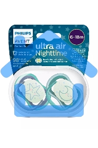 Пустышка Philips ultra air, ночная, звезда/месяц, 6-18 мес., 2 шт.