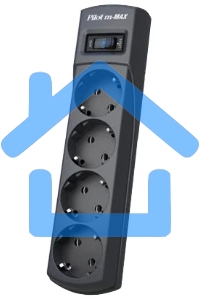 Сетевой фильтр ZIS Pilot m Max 4 розетки (евро с заземлением), 15А/3.3кВа, автомат, 3 м, черный Surge protector Pilot m Max 4 euro outlets, 15А/3.3кВа, 3m, black