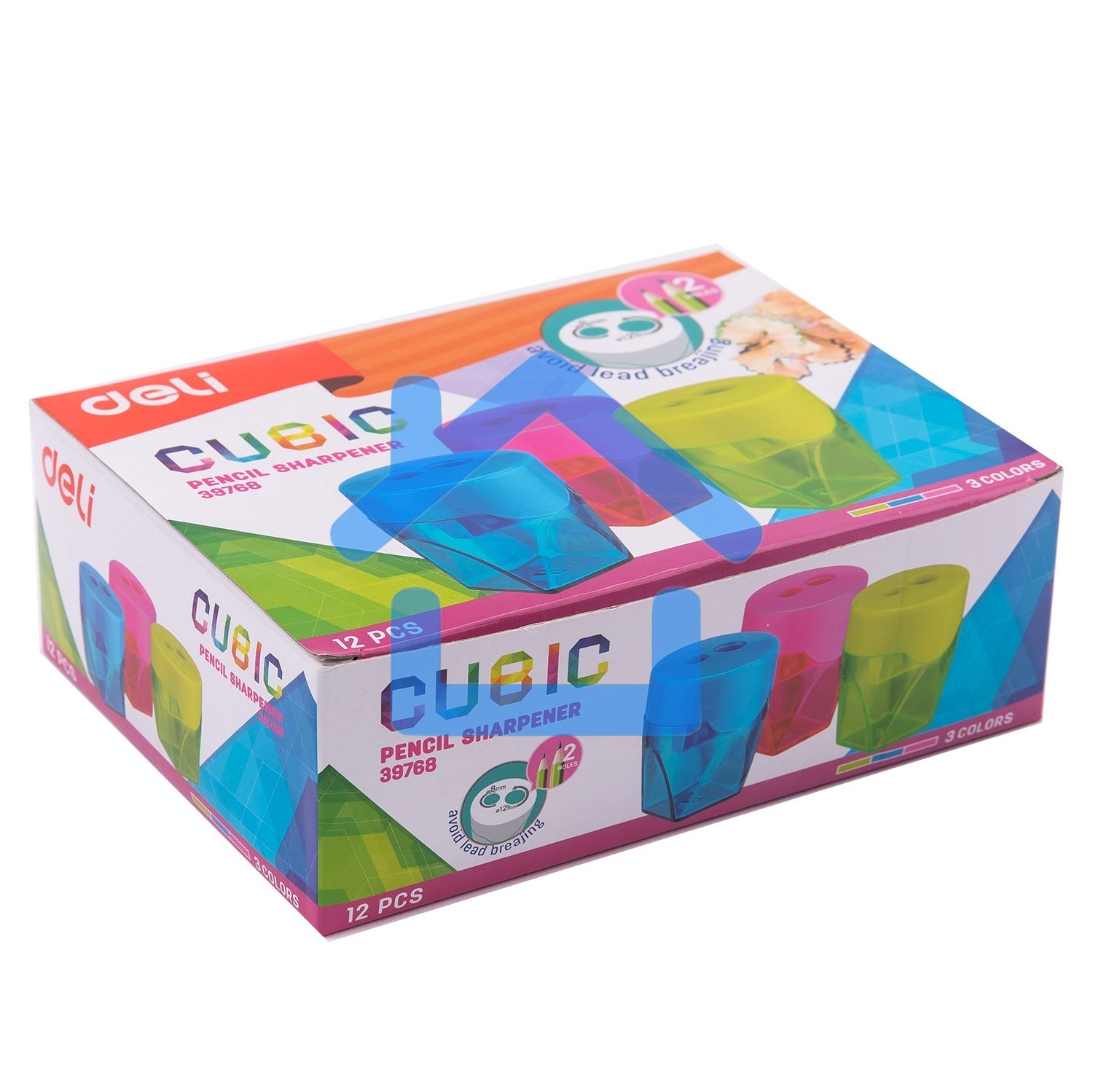 Точилка для карандашей ручная Deli E39768, 2 отверстия, пластик, ассорти