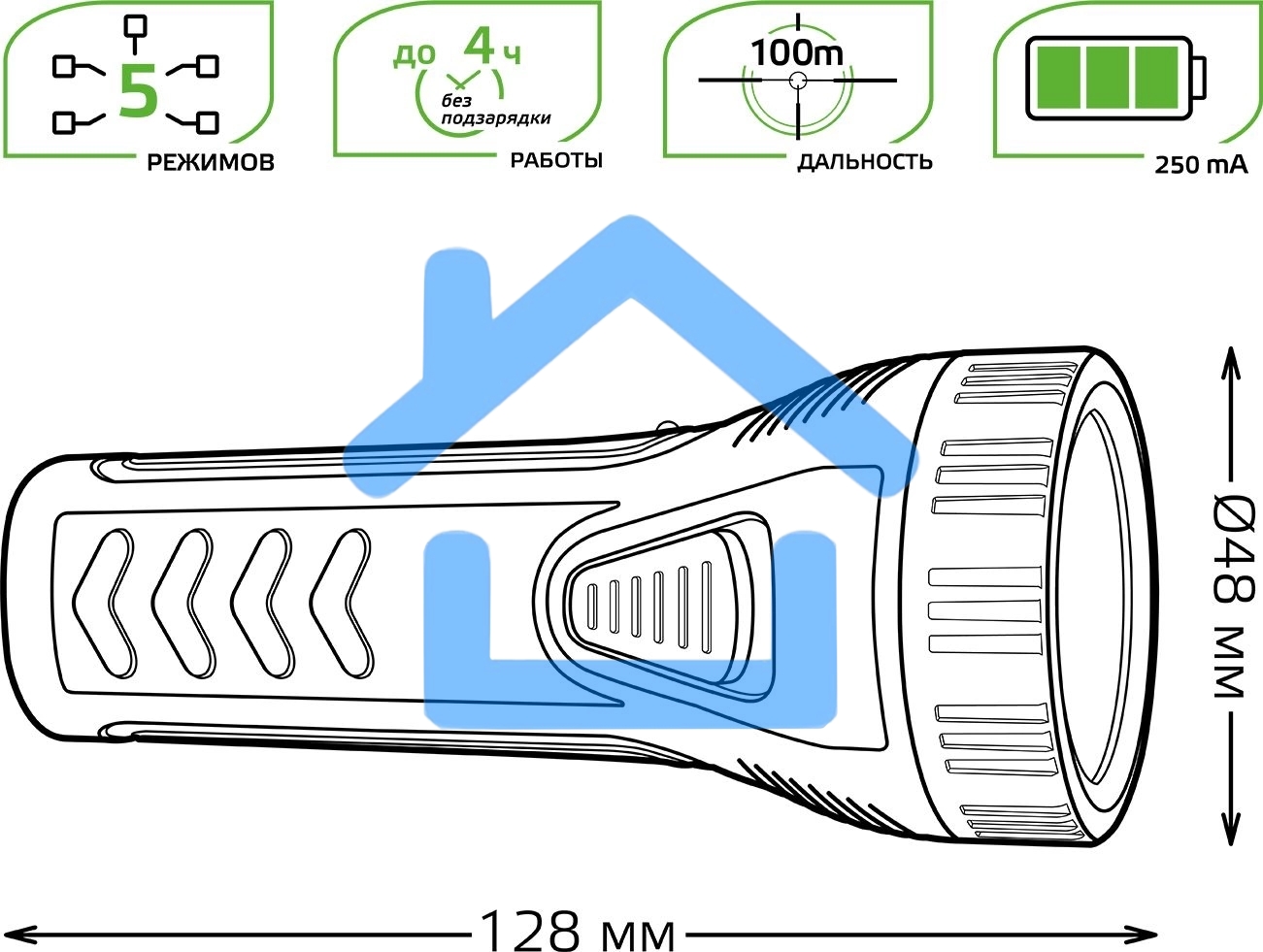 Фонарь ручной модель GFL101 1W 50lm lead acid 250mAh LED 1/10/120