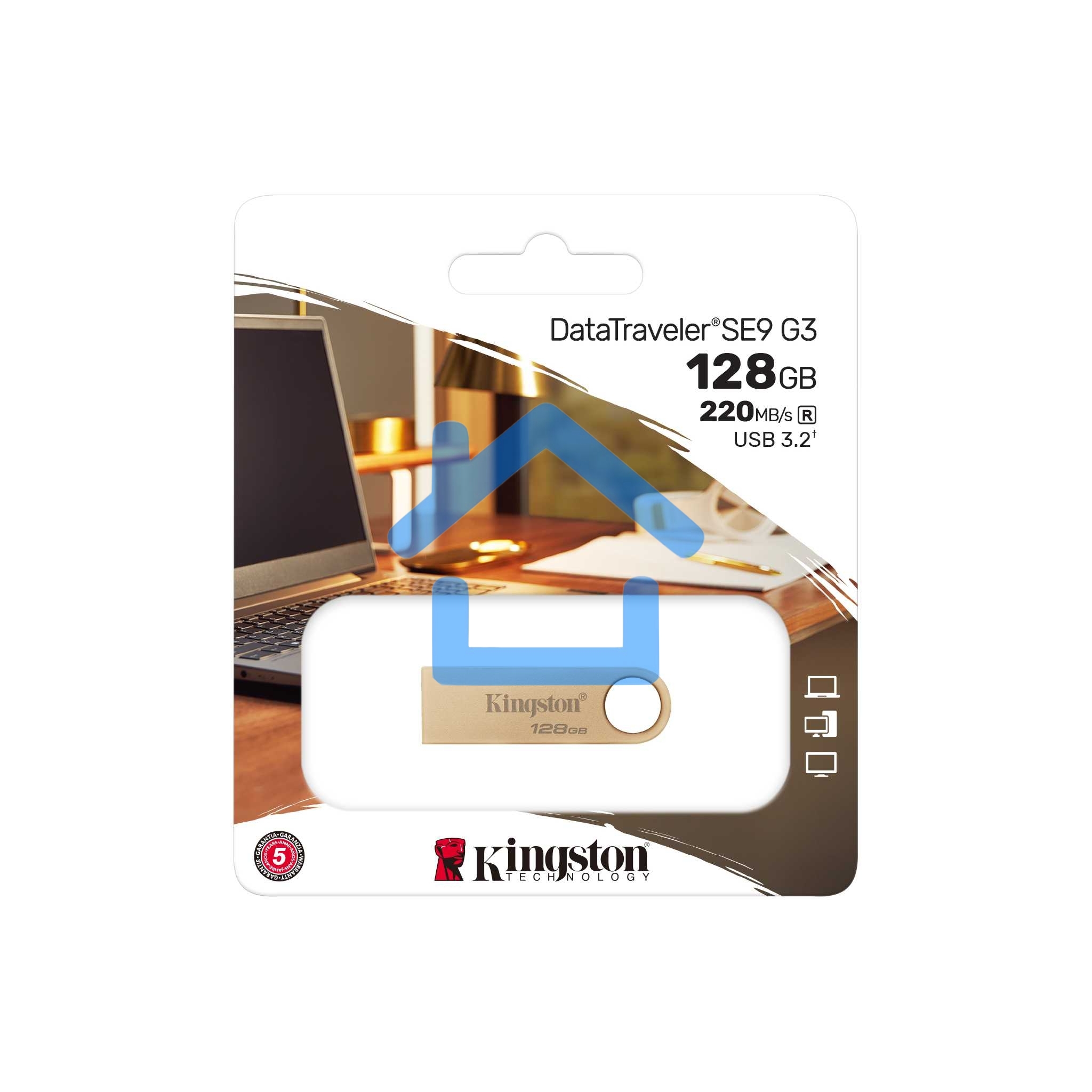 Флешка USB R/W Kingston 128Gb DataTraveler SE9 DTSE9G3/128Gb USB3.0 золотистый