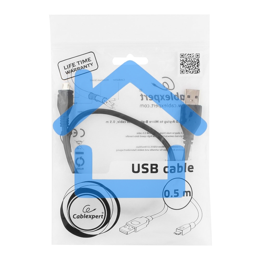 Кабель Gembird/Cablexpert CCP-mUSB2-AMBM-0.5M Кабель USB 2.0 Pro, AM/microBM 5P, 0.5м, экран, черный, пакет