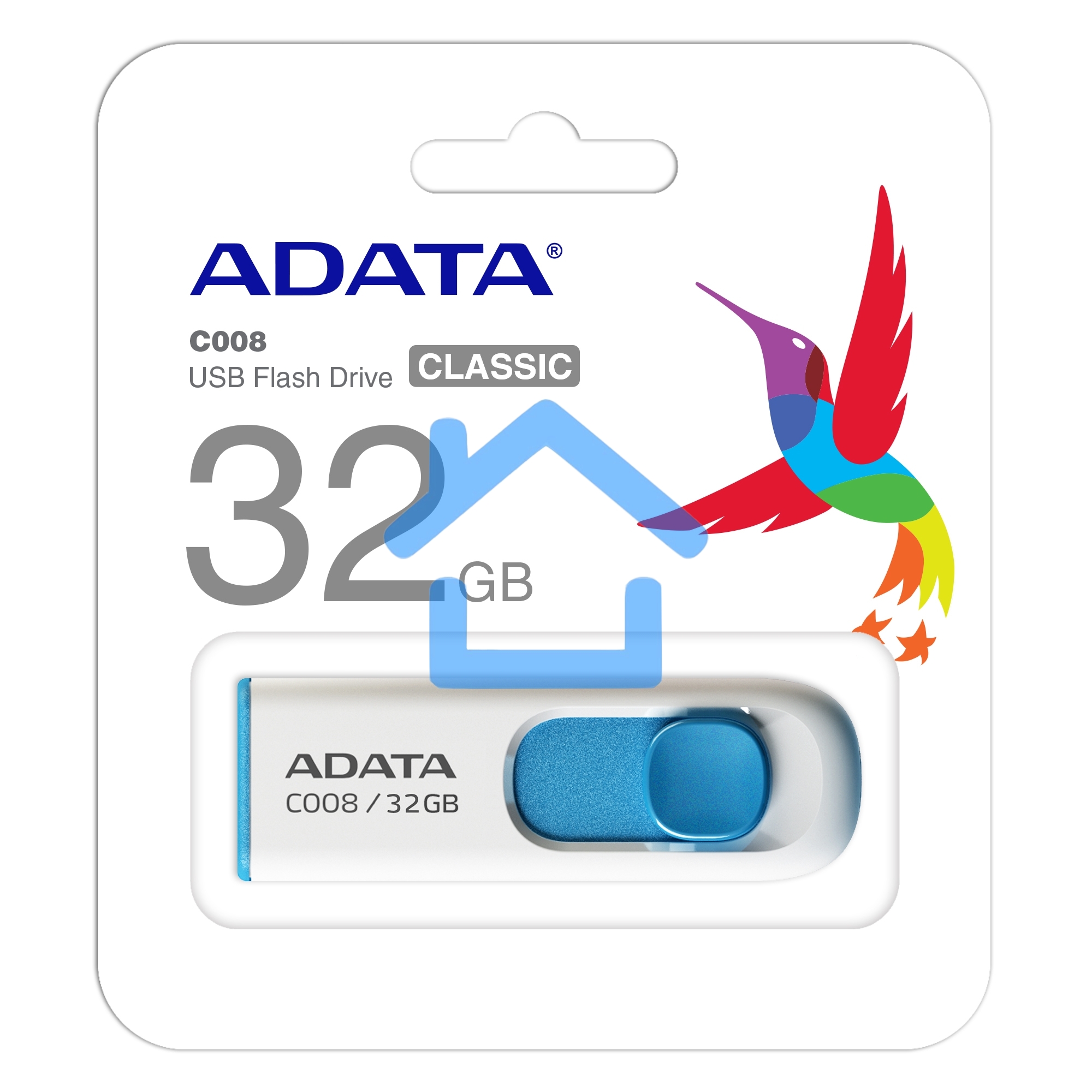 Флешка USB ADATA C008 (AC008-32G-RWE), 32Gb, USB 2.0, R/W 15/5, белый / синий