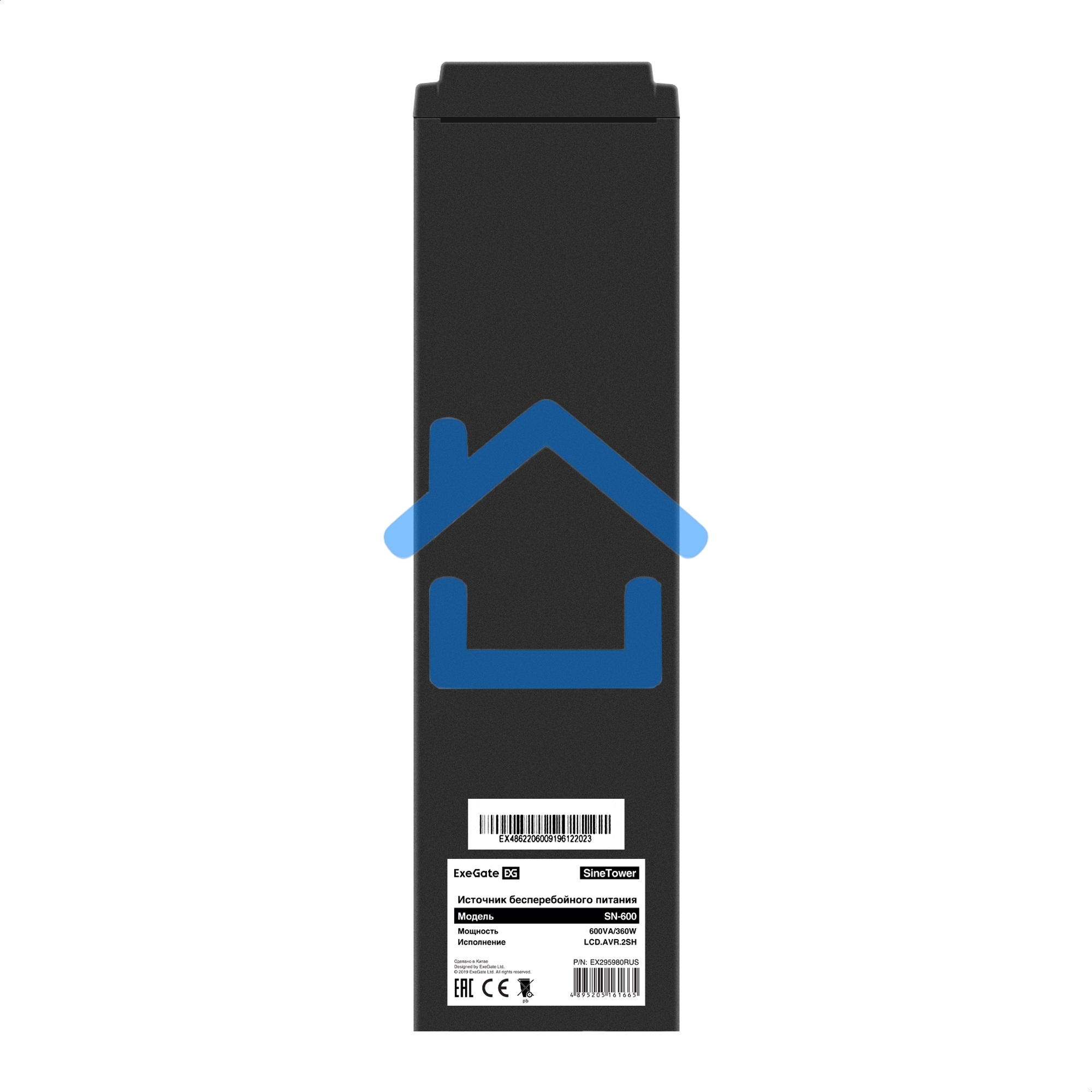 Источник бесперебойного питания (инвертор, синус, для котла) ExeGate SineTower SN-600.LCD.AVR.2SH <600VA/360W, чистая синусоида, LCD дисплей, AVR, 2*Schuko, линейно-интерактивный, черный>