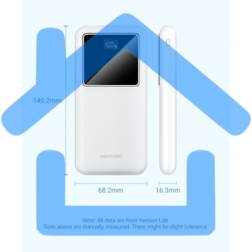 Портативный аккумулятор Vention 10000mAh(M/C-A/A)22.5W белый с LED Дисплеем