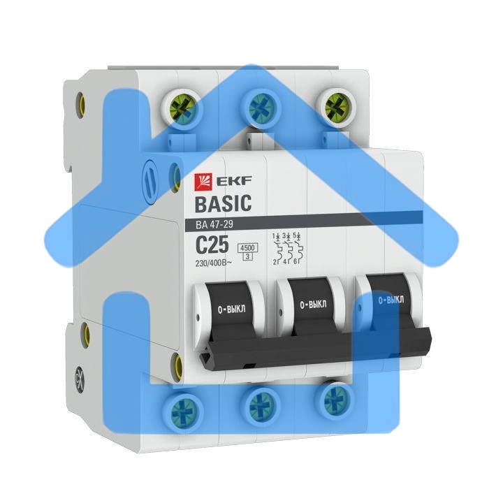 Автоматический выключатель EKF mcb4729-3-25C 3P 25А (C) 4,5кА ВА 47-29 Basic