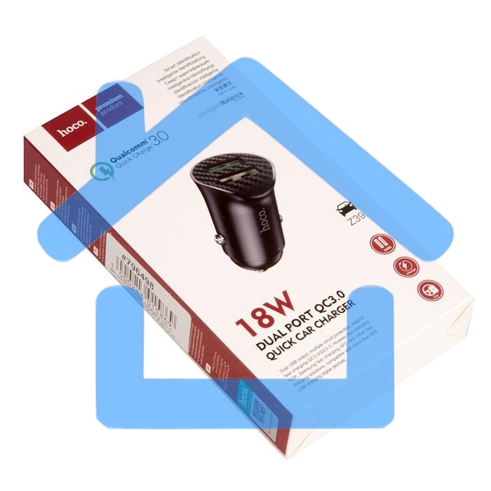 Авто ЗУ/ QC 3.0/ 2 USB/ HOCO HC-35027 Z39/ Выход: 5V_9V_12V, 18W/ черный