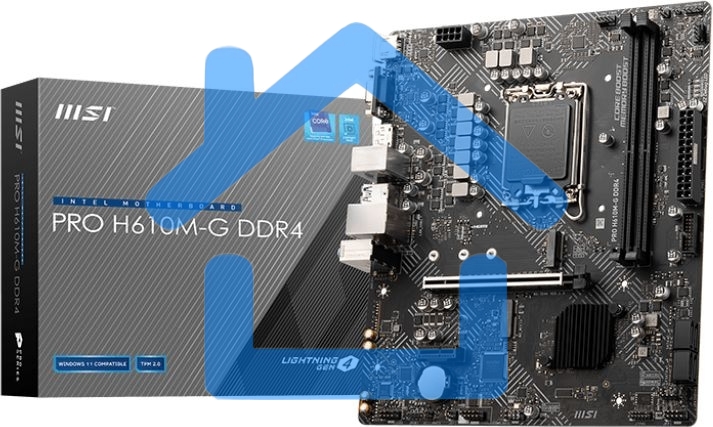 Материнская плата MSI PRO H610M-G, LGA 1700, Intel H610, 2xDDR5, 4xSATA, 1xM.2, 1xPCIe 4.0 x16, 1xPCIe 3.0 x1, 1xHDMI, 1xDP, 1xVGA, 1xRJ45 1Gb, 2xUSB-A 3.2 Gen 1, 4xUSB-A 2.0, 3x3.5мм, 7.1, mATX