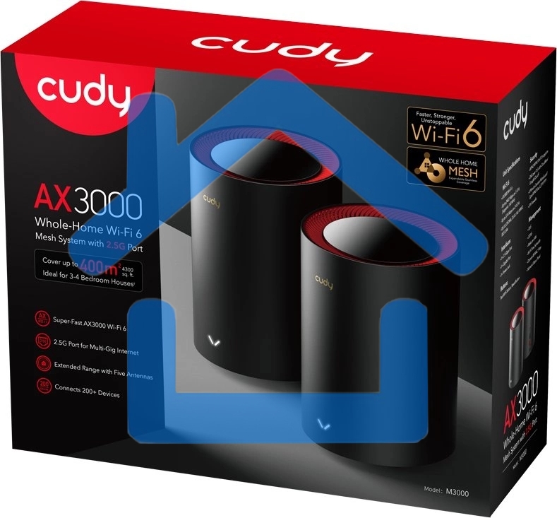 Бесшовный Mesh роутер Cudy M3000(2-PACK) AX3000 10/100/1000/2500BASE-T, белый (упак.:2шт)