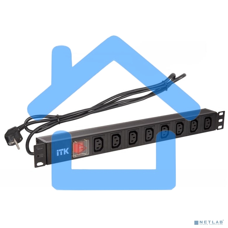 Блок ITK PH12-8C131 PDU 8 розеток C13 с LED выкл,1U, шнур 2м вилка нем.ст