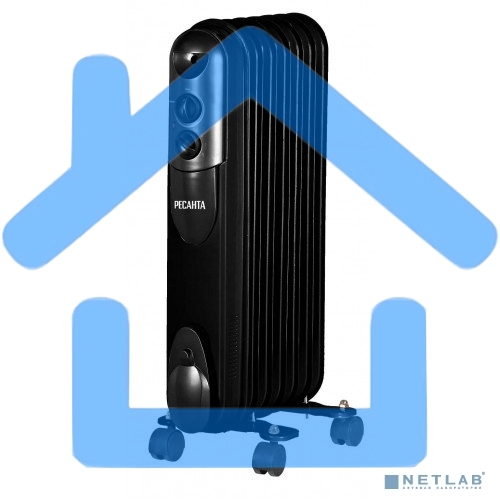 Обогреватель масляный Ресанта ОМПТ-7НЧ (7 секций) черный, 1500 Вт, 15 м2, термостат 67/3/13