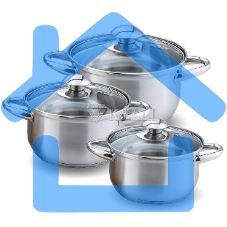 Набор посуды KELLI KL-4201 6 пред.(6 пред.: Кастрюля с жаропрочной стеклянной крышкой 2л. Кастрюля с жаропрочной стеклянной крышкой 2.6л. Кастрюля с жаропрочной стеклянной крышкой 3.6л. Высококачественная нержавеющая сталь 18/10. 5-ти слойное капсульное д