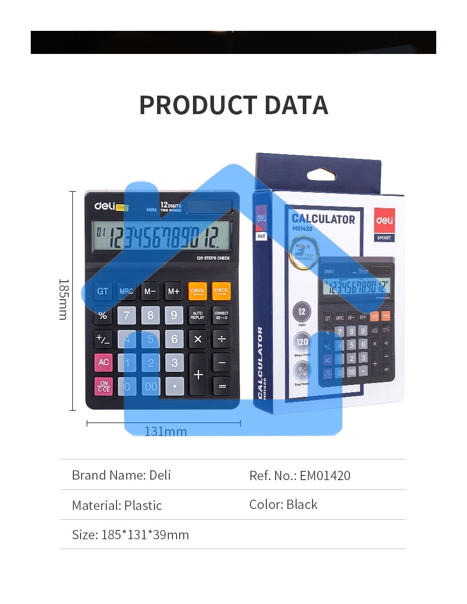 Калькулятор настольный Deli EM01420 черный 12-разр.