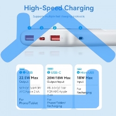 Портативный аккумулятор Vention 10000mAh(M/C-A/A)22.5W белый с LED Дисплеем