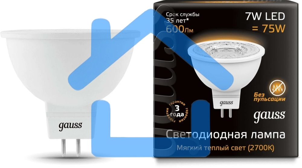 Светодиодная лампа GAUSS 101505107 LED MR16 GU5.3 7W 600lm 2700K 1/10/100