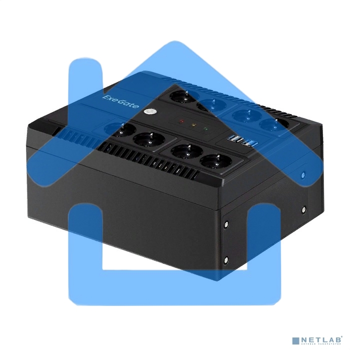 Источник бесперебойного питания ExeGate NEO NNB-650.LED.AVR.8SH.CH 650VA/390W, LED, AVR, 8*Schuko, 4*USB-порта для зарядки, черный