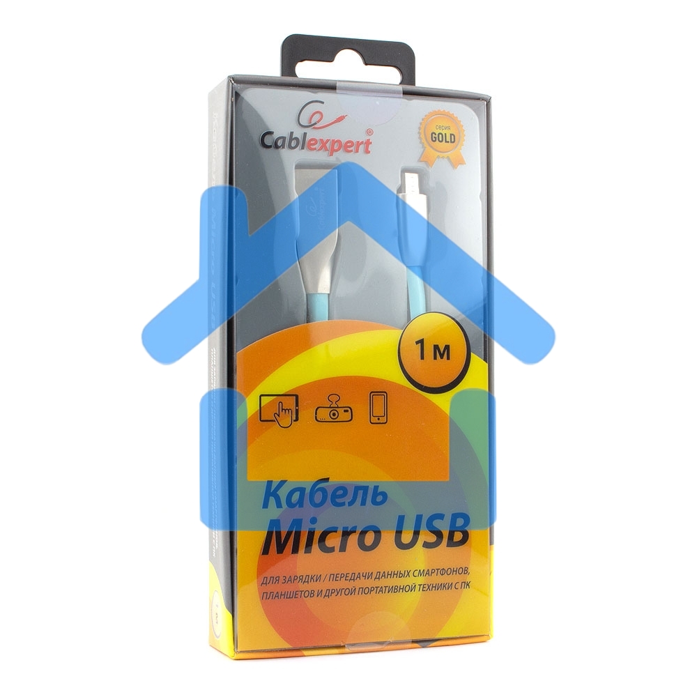 Кабель USB 2.0 Cablexpert CC-G-mUSB01Bl-1M, AM/microB, серия Gold, длина 1м, синий, блистер