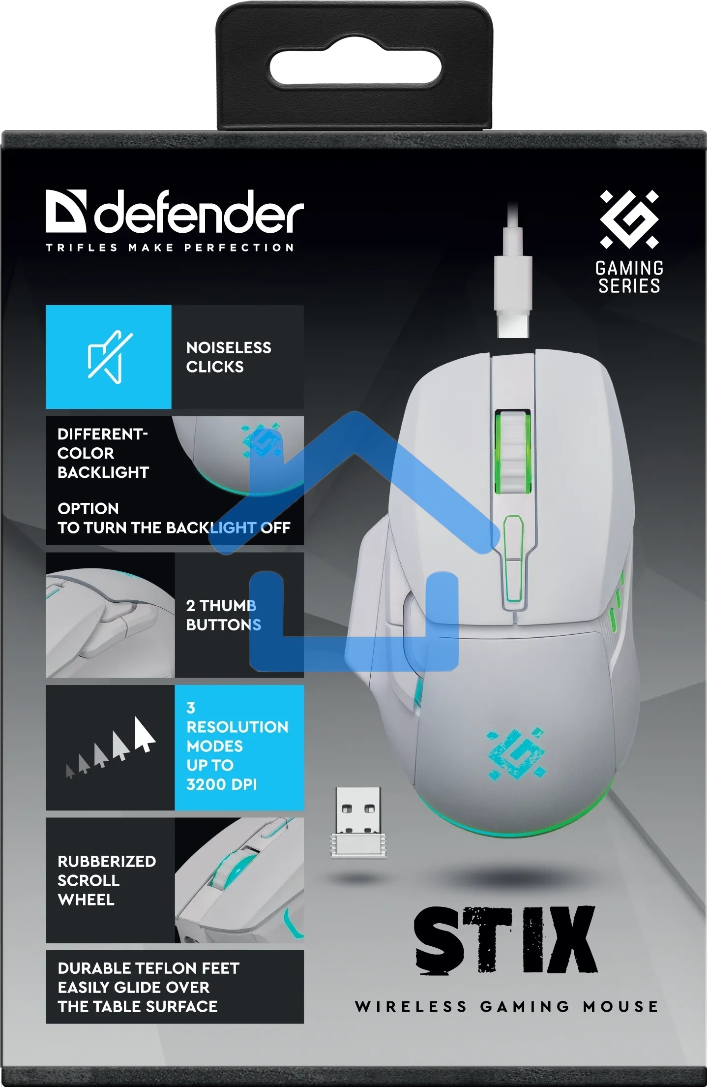 Мышь беспроводная Defender Stix GM-009 белый, 3200 dpi, радиоканал, USB, кнопки - 7