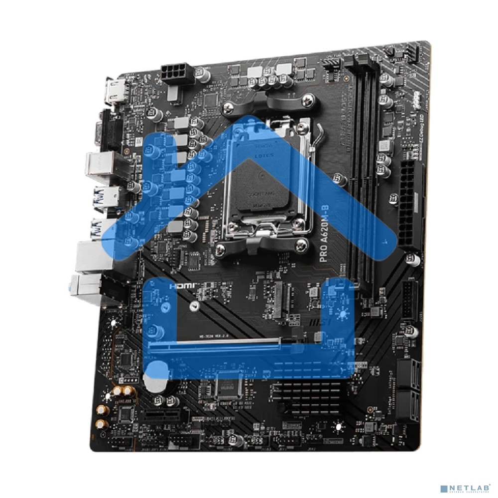 Материнская плата MSI PRO A620M-B, AM5, AMD A620, 2xDDR5, 4xSATA, 1xM.2 (PCIe 4.0 x4), 1xPCIe 4.0 x16, 1xPCIe 3.0 x1, 1xHDMI, 1xVGA, 1x2.5Gb LAN, 6xUSB-A 5Gbps, 6xUSB-A 2.0, 3x3.5 мм, 7.1, mATX