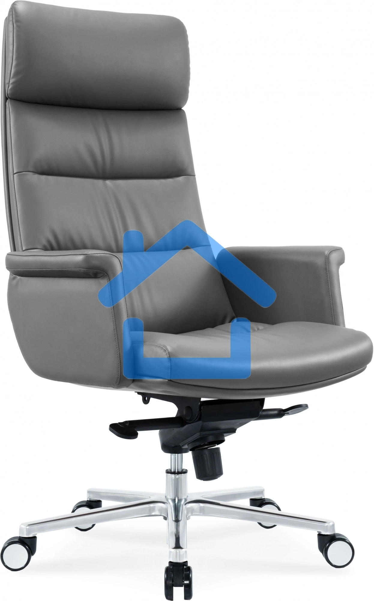 Кресло руководителя Cactus CS-LGR-DUBLIN темно-серый, сиденье темно-серый, кожа, крестов. алюминий