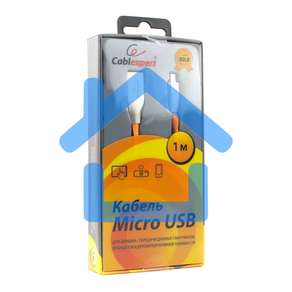 Кабель USB 2.0 Cablexpert CC-G-mUSB01O-1M, AM/microB, серия Gold, длина 1м, оранжевый, блистер